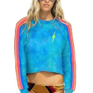 AVIATOR NATION Cropped Bolt Stitch Sweatshirt Tie Dye Neon Blue size M